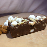 Rocky Road fudge; milk chocolate, almonds, and marshmallows